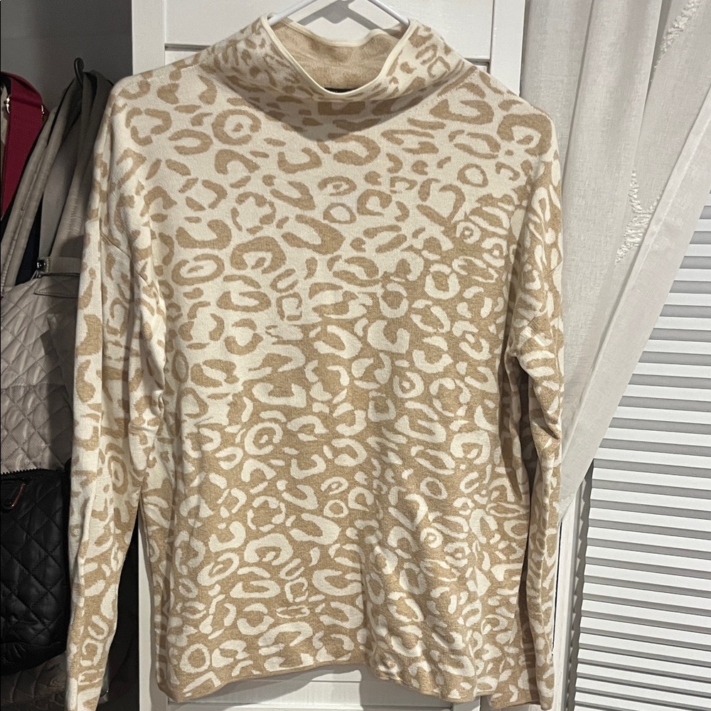 J. McLaughlin Beige Animal Print Turtleneck Sweater